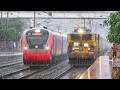 130 Kmph TRAINS in RAINS | Shatabdi+ Vande Bharat+ Akal Takht+ Shaktipunj+ LHB Tebhaga+ Durgiana