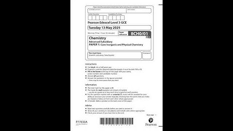 2025 Pearson Edexcel As Level Chemistry Paper 1 (8CH0/01: Core Inorganic and Physical Chemistry)