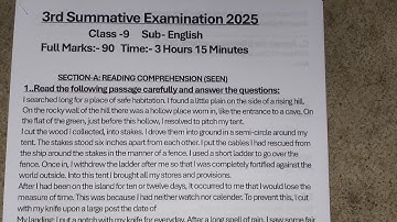 Class 9 english 3rd unit test suggestion 2025 || class 9 english 3rd unit test 2025 question paper