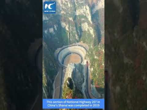 Stunning Birds Eye View Of Winding Mountain Highway In China's Shanxi