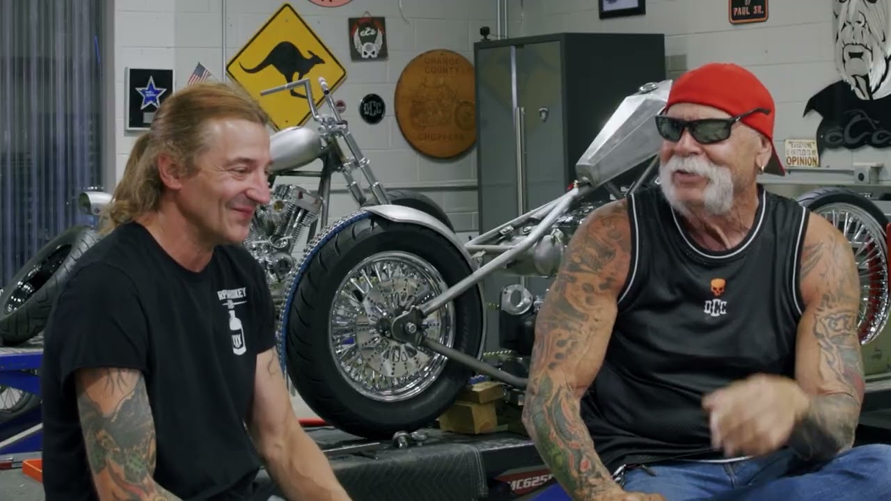 Rick Petko star of American Chopper sits with Paul Teutul Sr while filming OCC The Next Chapter.