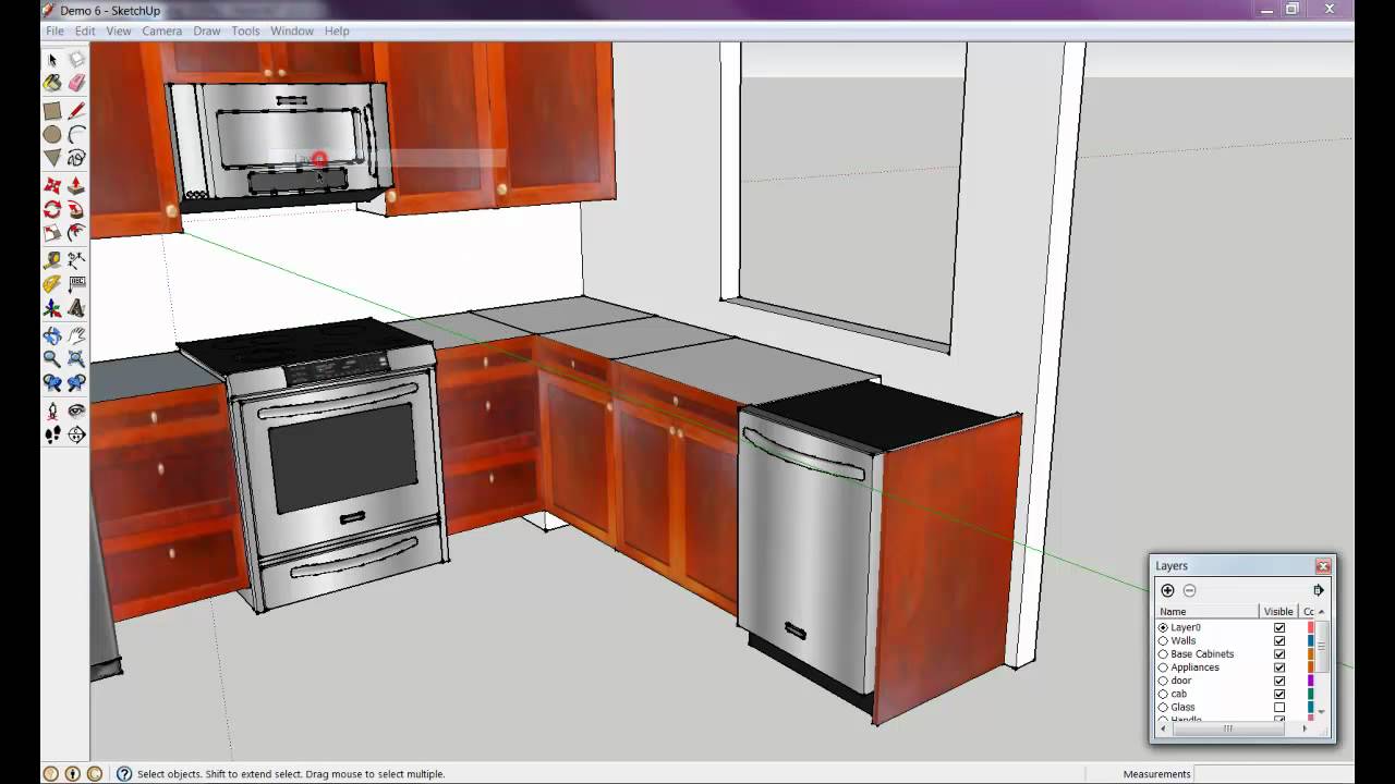 How to draw a kitchen with free software 6 of 8 - YouTube