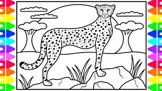 How to Draw a Cheetah for Kids  🖤🧡 Cheetah Drawing and Coloring Pages for Kids