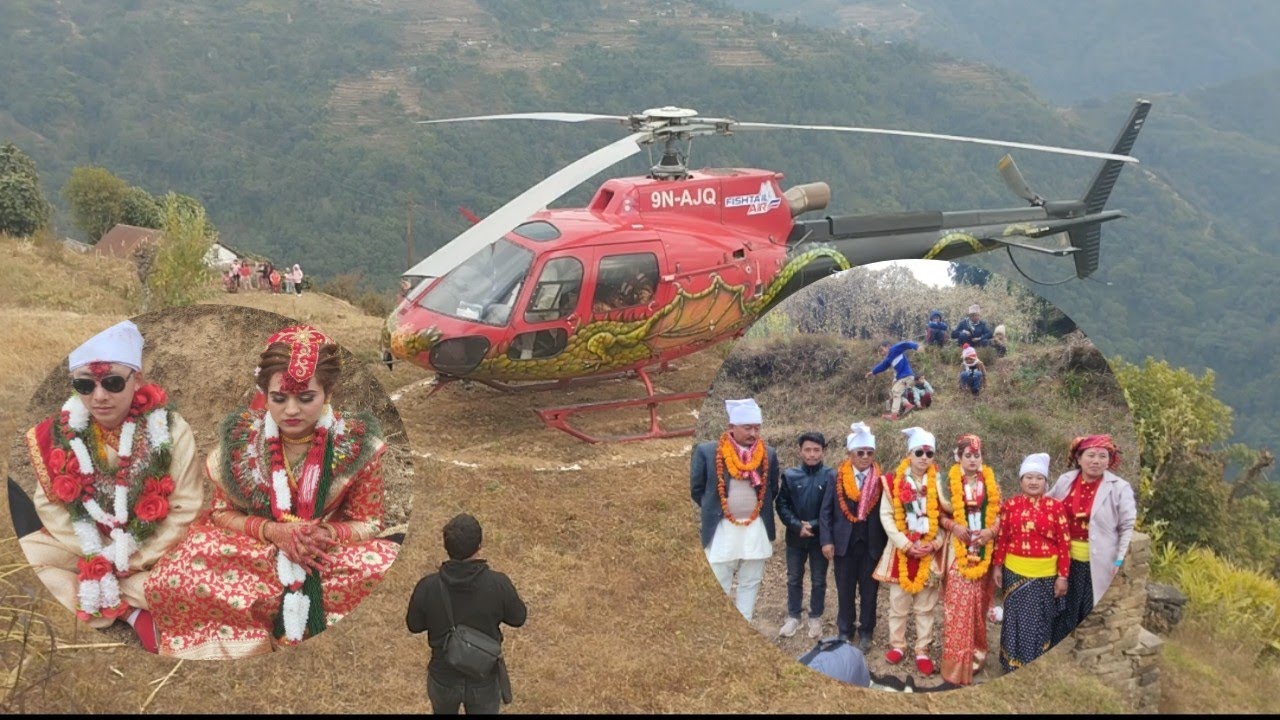 Younger brother's wedding and the bride and groom came by helicopter,❤️❤️❤️🙏🙏