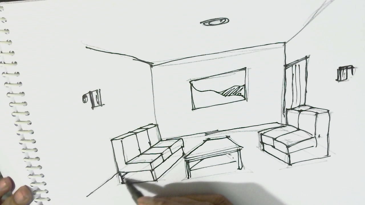 How To Draw Interior View Of Room One Point Perspective In Easy Steps For Kids Beginners