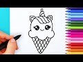 How to draw unicorn ice cream easy | Drawing and coloring kawaii unicorn