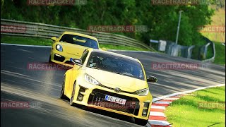 Fun with Friends Nordschleife Cayman GT4 behind Yaris GR  yellow mini train