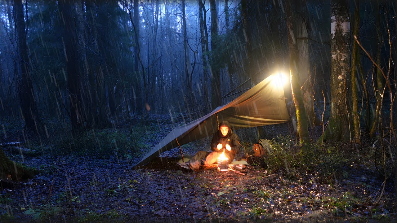 Extreme Winter Solo Survival Camping in the Rain and Snow | Bushcraft ...