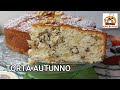 Torta autunno con mele e noci profumata al limone umida e sofficissima senza burro