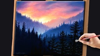 acrylic sunrise painting landscape forest paintings mountain misty techniques easy step canvas drawing beginners tube moon acrylics beginner tutorials river