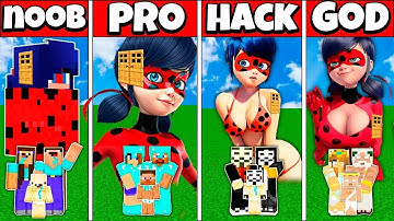Minecraft Battle: FAMILY LADYBUG HOUSE BUILD CHALLENGE - NOOB vs PRO vs HACKER vs GOD Animation