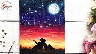 A Romantic couple under the Stars Painting for Beginners