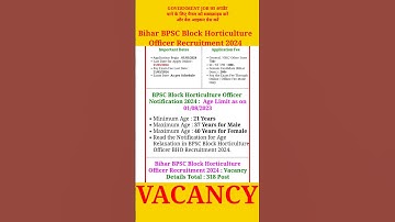 Bihar BPSC Block Horticulture Officer Recruitment 2024 #youtubeshorts #shorts #trendingshorts