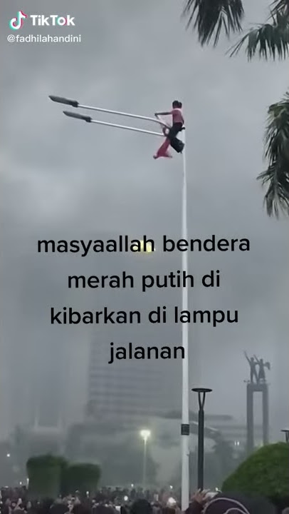 Viral di Story wa Seorang gadis mengibarkan bendera di atas tiang lampu jalan