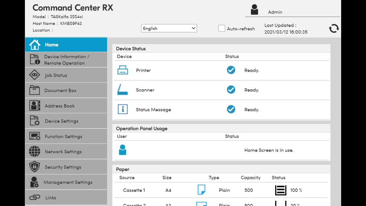 Kyocera 2554ci 3554ci Admin Password Youtube