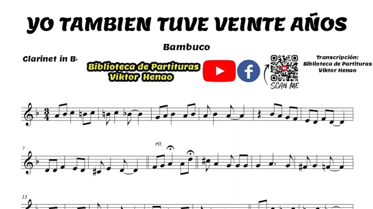 🎼 YO TAMBIEN TUVE 20 AÑOS (Clarinete Bb) - Biblioteca de Partituras 🎺