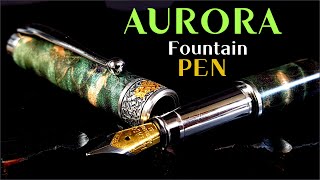 [ Making Pen ] AURORA-like fountain pen / Maple burl Stabilized Wood, Silver,  Pure gold