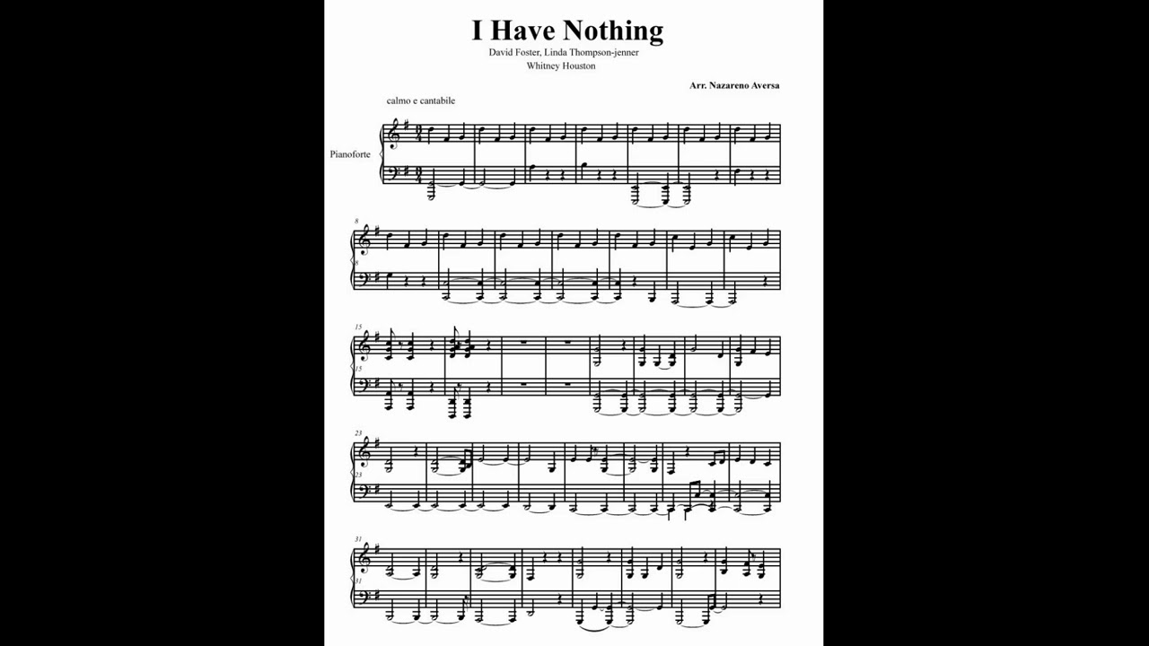 I Have Nothing  (Whitney Houston) Piano Arrangement Nazareno Aversa (Sheet Music)