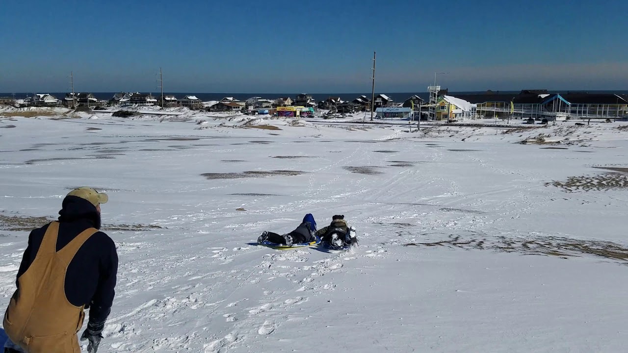 Sledding down Jockeys Ridge 1/18/18 - YouTube