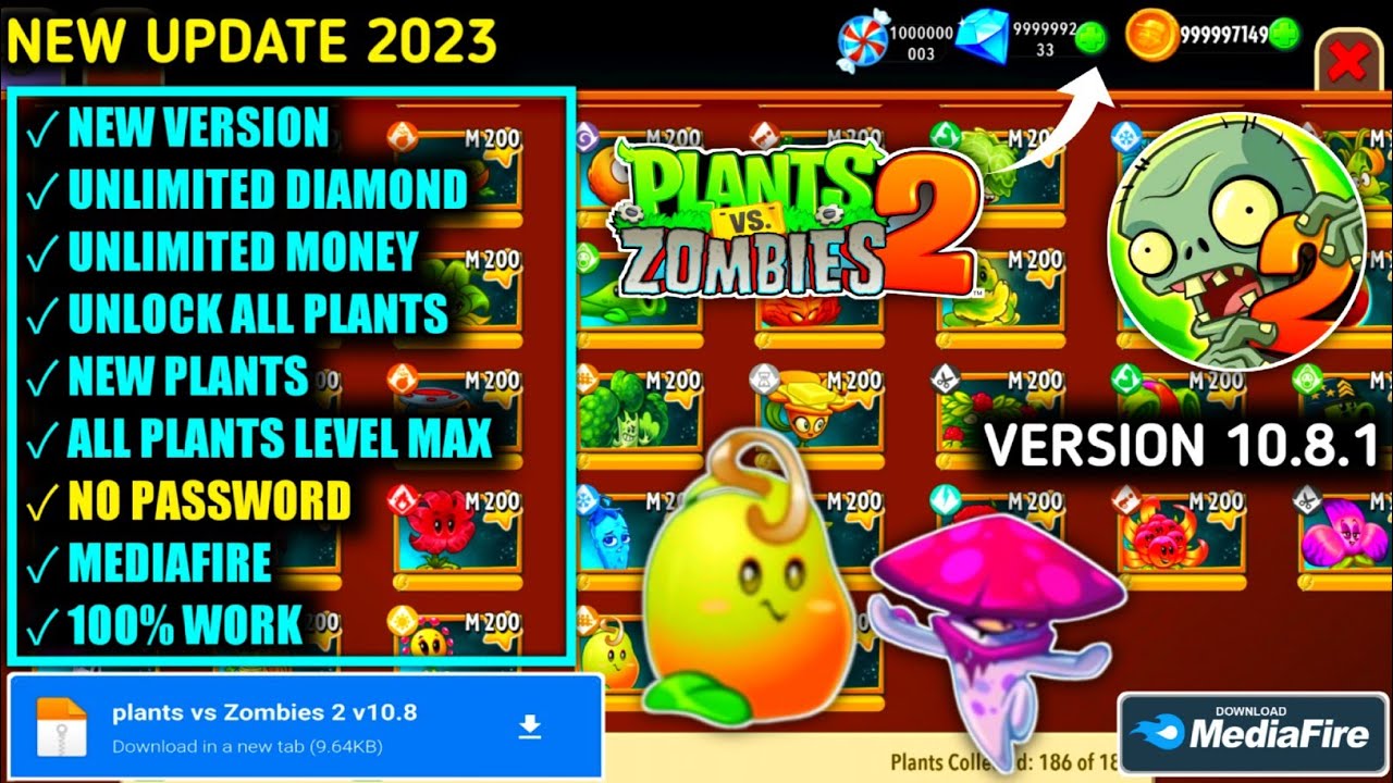 Plants VS Zombies 2 10.5.2 Unlock All Plants Max Level Full Map 1/0 Sun no  reload - PVZ 2 Mod Apk 