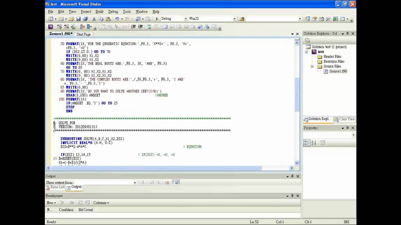 intel visual fortran debug input