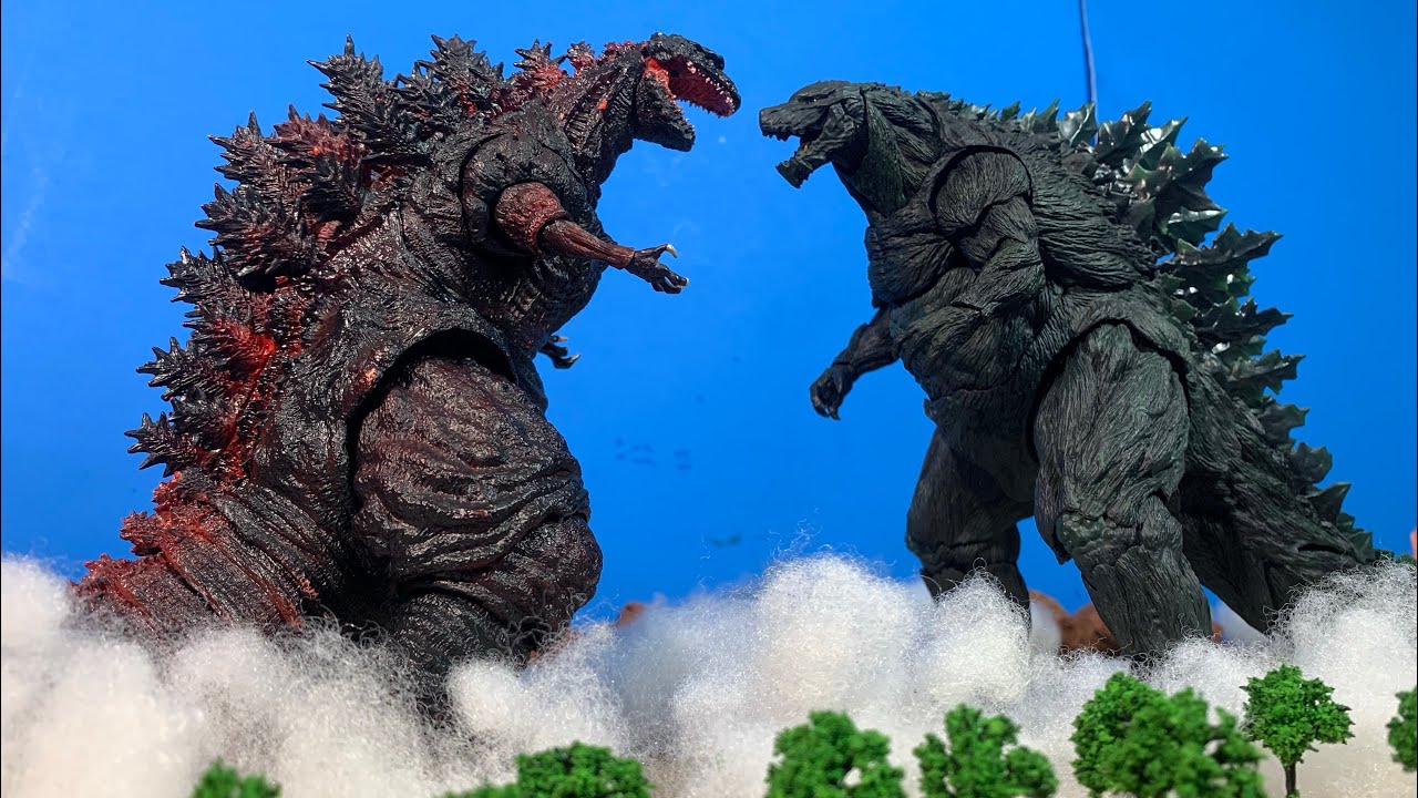 Legendary Godzilla vs earth Godzilla an epic battle stop motion 