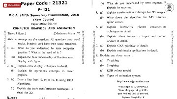 BCA 5TH SEM COMPUTER GRAPHICS AND ANIMATION 2018 | MJPRU