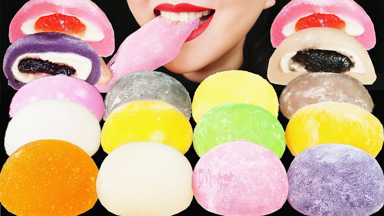 ASMR MOCHI & MOCHI ICE CREAM PARTY: RICE CAKE,アイスクリーム大福を食べる音, 아이스크림 찹쌀떡 리얼사운드 먹방 rainbow foods 咀嚼音