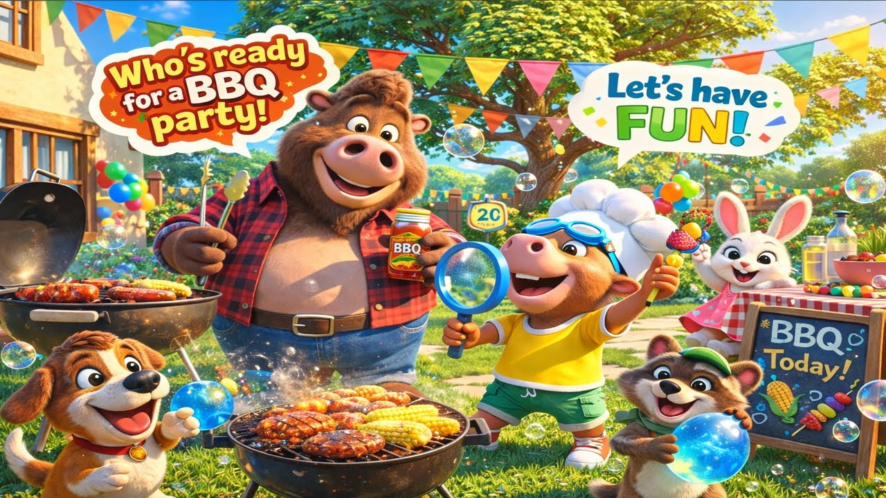 Bison Family Funtime 🥩 BBQ Party   Fun Summer Cartoon for Kids