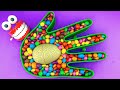 ASMR Satisfying Relaxing | Full of Rainbow Candy in Green Hand Bathtub with Surprise Eggs Cutting