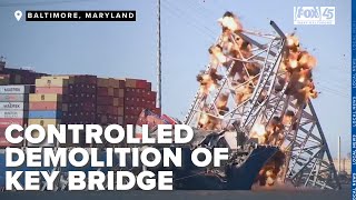 Crews conduct controlled demolition at Key Bridge collapse site to help with debris removal