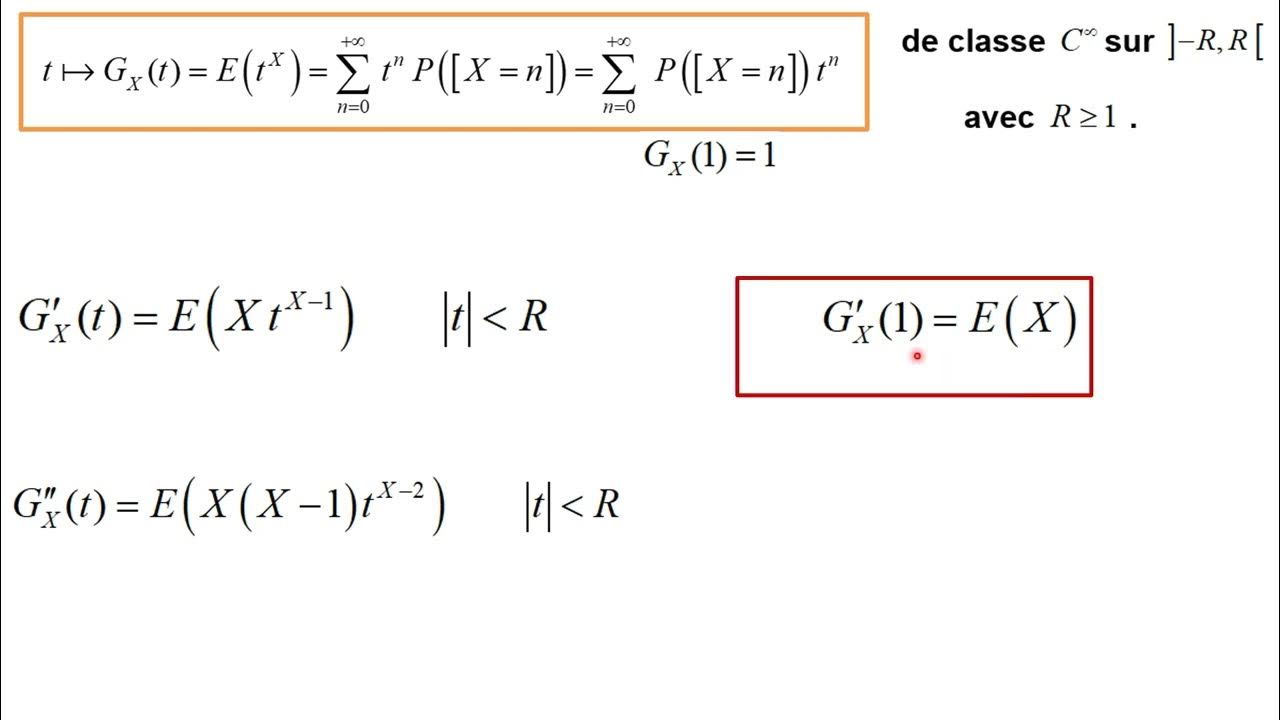 Existence et valeurs de E(X),var X à partir de la fonction génératrice de X qd X à valeurs