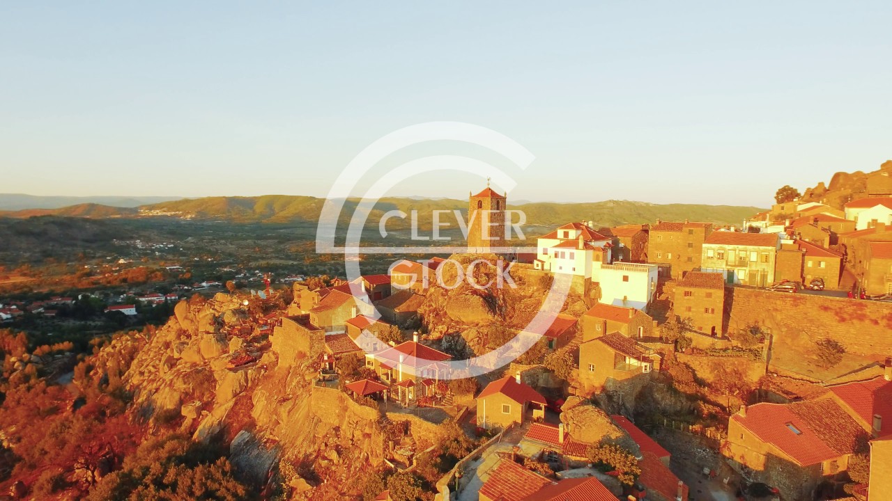 Drone Guaita Tower Historic Mountain Landscape Travel Portugal City Europe Tourism 4K Aerial Famous