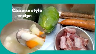 Chinese style soup: pork spareribs with carrots,papaya,&yam || pork spareribs soup