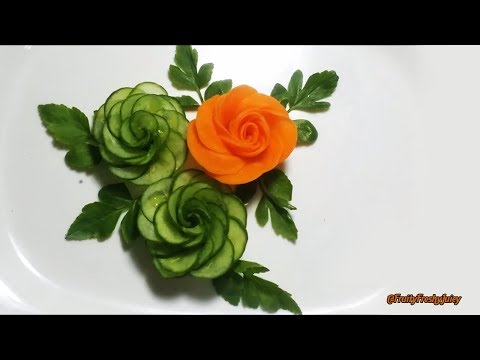 How To Make Cucumber Rose Garnish - Cucumber U0026 Carrot Carving U0026 Cutting Techniques