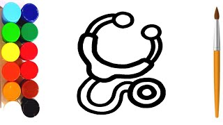 How To Draw A Stethoscope For Kids And Coloring Step By Step Stethoscope Drawing Easy