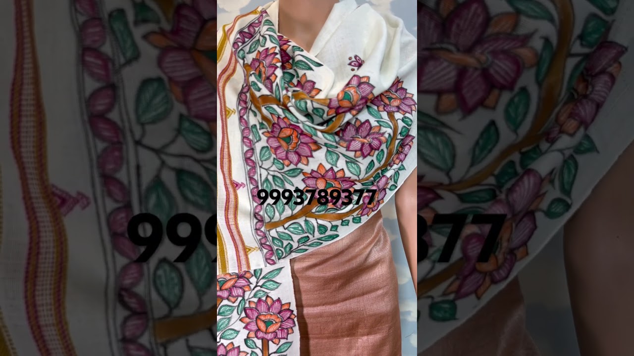 Madhubani hand painted "kala cotton " handloom stoles with  ,length 2.15 mtrs ,width 26".