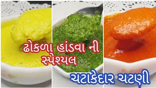 ઢોકળા હાંડવો કે મુઠીયા ની સ્વાદ વધારે એવી ત્રણ ચટાકેદાર ચટણી|chutney for dhokla|dhokla chutney