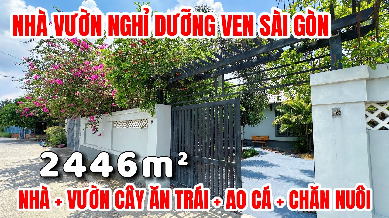 NHÀ VƯỜN NGHỈ DƯỠNG VEN SÀI GÒN rộng 2446m2 + vườn cây ăn trái + ao cá + chăn nuôi , cách ql1a 900m