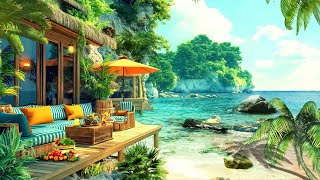 Fresh Morning Balcony Summer Seaside with Gentle Sunlight 🌴 Smooth Jazz Music & Ocean Waves to Relax