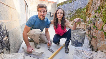 POURING A CONCRETE PATIO (with proper drainage) AROUND OUR PORTUGUESE WATERMILL 🏰