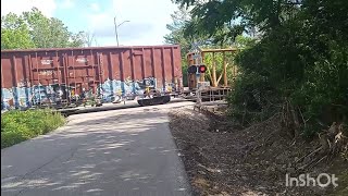 Caught another Fright Train Type: believed to be CSX and at the end got smacked by the gate.