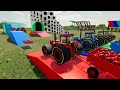 Turbo tractors transport rubber balls and brick walls vs tractor  test of new objects on the farm