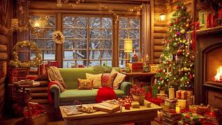 4K Snow Night on Window at Christmas Coffee Shop Ambience  Relaxing Jazz Music