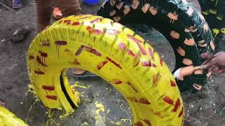 Recycled Tire Playground Construction: At a Village School #1