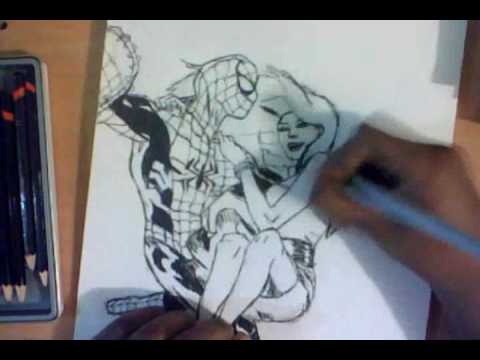 Drawing Spiderman and Mary Jane Watson