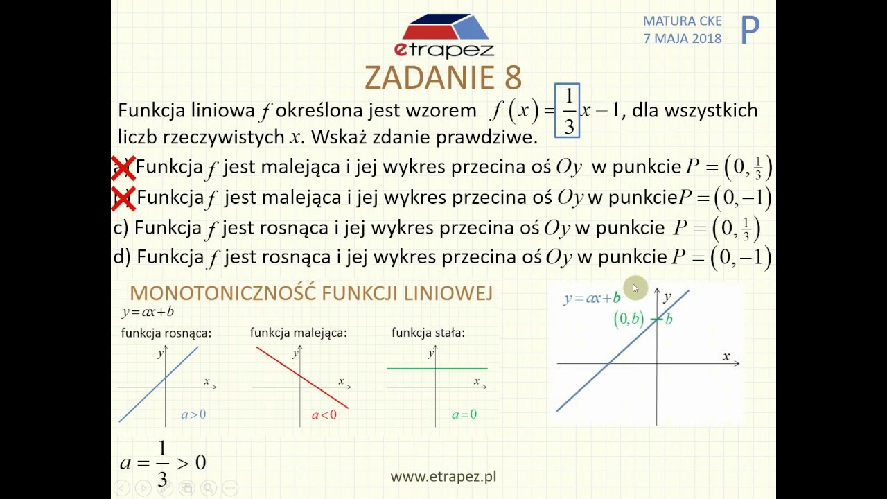 [Zadanie 8] Matura z matematyki poziom podstawowy. Maj 2018. Funkcja