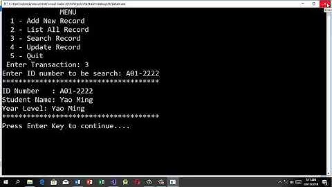 Performing Create Update Search Record in C++ (CRUS) Part 1