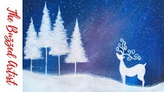 painting easy reindeer acrylic christmas beginners sky galaxy tutorial