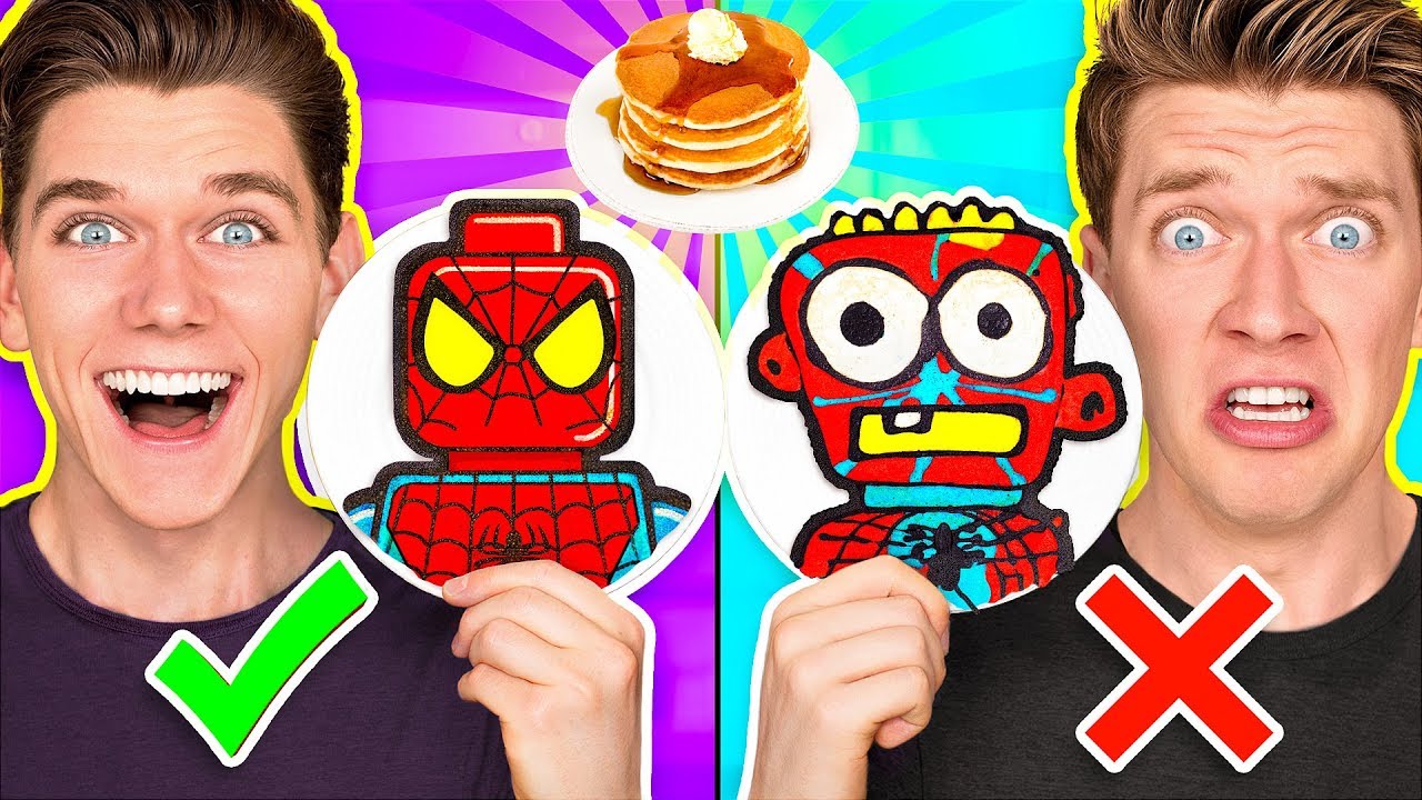 ⁣PANCAKE ART CHALLENGE Mystery Wheel 2 & Learn How To Make Diy Avengers & Aquaman Art